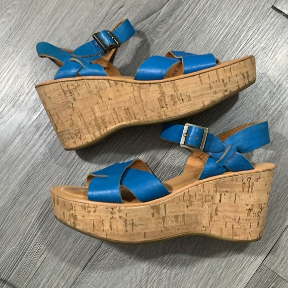 Kork-Ease Turquoise Blue Leather Crossover Slingback Cork Wedge Sandals size 6 - Picture 1 of 12